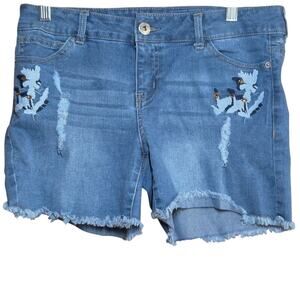 Rhinestone Embellished Jean Raw Hem Shorts Size 8